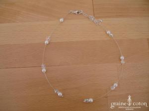 Au fil perlé - Tour de cou un rang 2 perles nacrées blanches