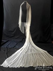 Delphine Manivet - Voile long de 3 mètres en tulle de soie ivoire