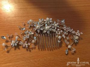 Création - Peigne en strass et perles motifs fleurs