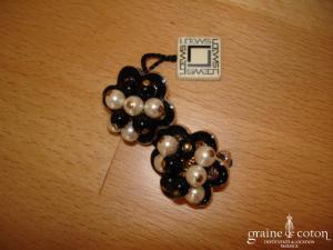 Loews - Boucles d'oreille pinces en perle de Majorque noires et blanches