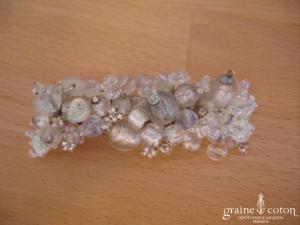 Barrette avec perles blanches, transparentes et argent