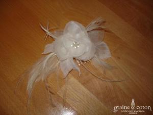 Pronovias - Peigne fleur et plumes blanc